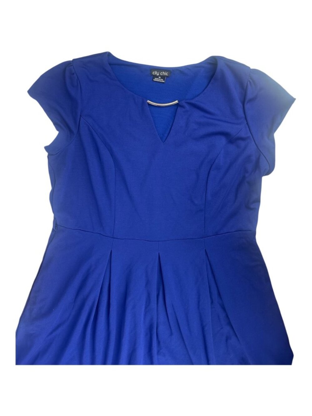 City Chic Royal Blue Fit Flare Dress Medium Plus Size V-Notch Cocktail - Picture 6 of 10